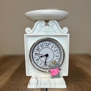 Bath & Body Works White CLOCK & MOUSE Pedestal 3-Wick Candle Holder